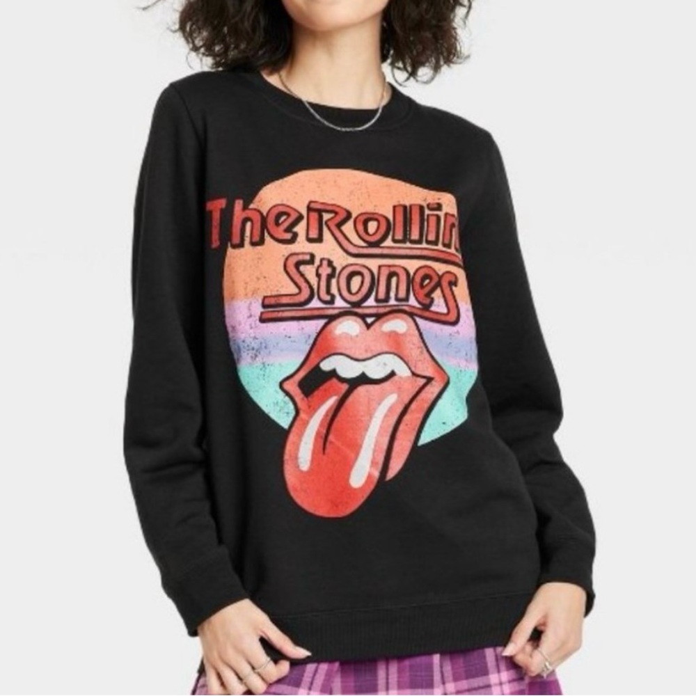 Rolling Stones Size Small Iconic Logo Women's Graphic Black Sweatshirt